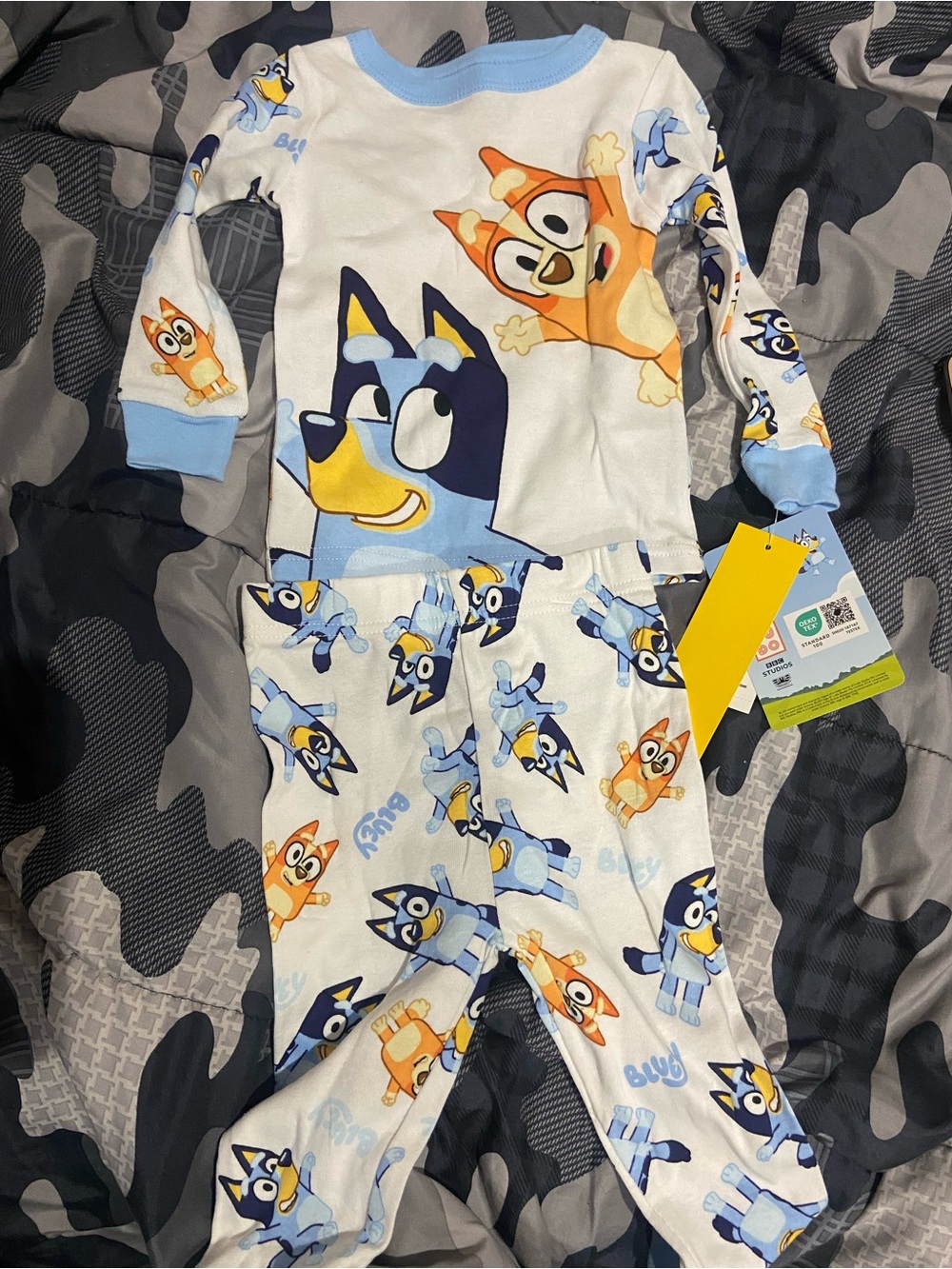 Kids Cartoon Bluey Pajama Set - Light Blue & White